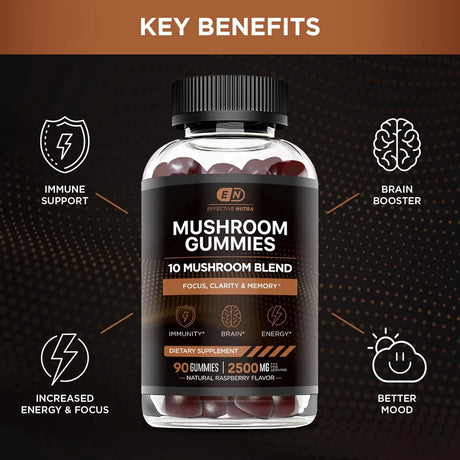 EFFECTIVE NUTRA - EFFECTIVE NUTRA Mushroom Gummies 2500Mg. 10 Blend 90 Gomitas 2 Pack - The Red Vitamin MX - Suplementos Alimenticios - {{ shop.shopifyCountryName }}