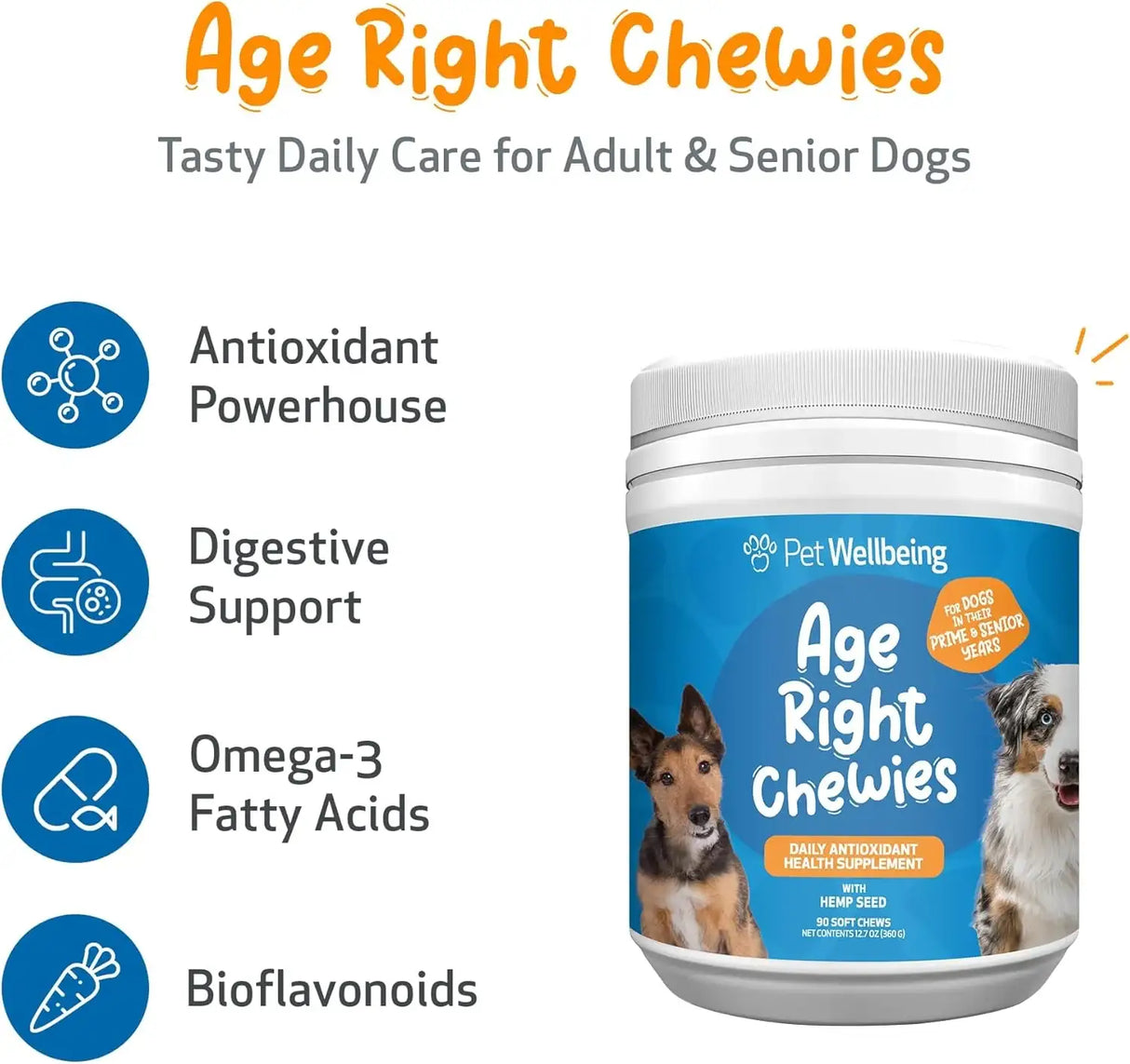 PET WELLBEING - Pet Wellbeing Age Right Chewies for Dogs in their Prime & Senior Years 90 Masticables - The Red Vitamin MX - Multivitamínicos Para Perros - {{ shop.shopifyCountryName }}