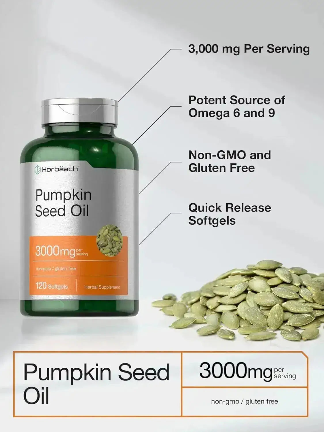 HORBAACH - Horbaach Pumpkin Seed Oil 3000Mg. 120 Capsulas Blandas - The Red Vitamin MX - Suplementos Alimenticios - {{ shop.shopifyCountryName }}