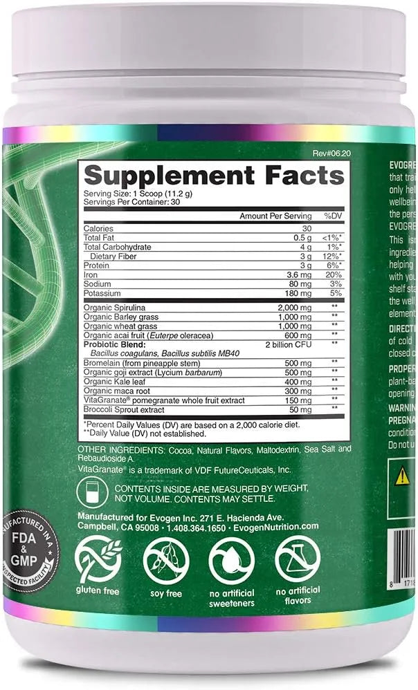 EVOGEN - Evogen Evogreens Super Greens Powder 30 Servicios Chocolate 336Gr. - The Red Vitamin MX - Suplementos Alimenticios - {{ shop.shopifyCountryName }}
