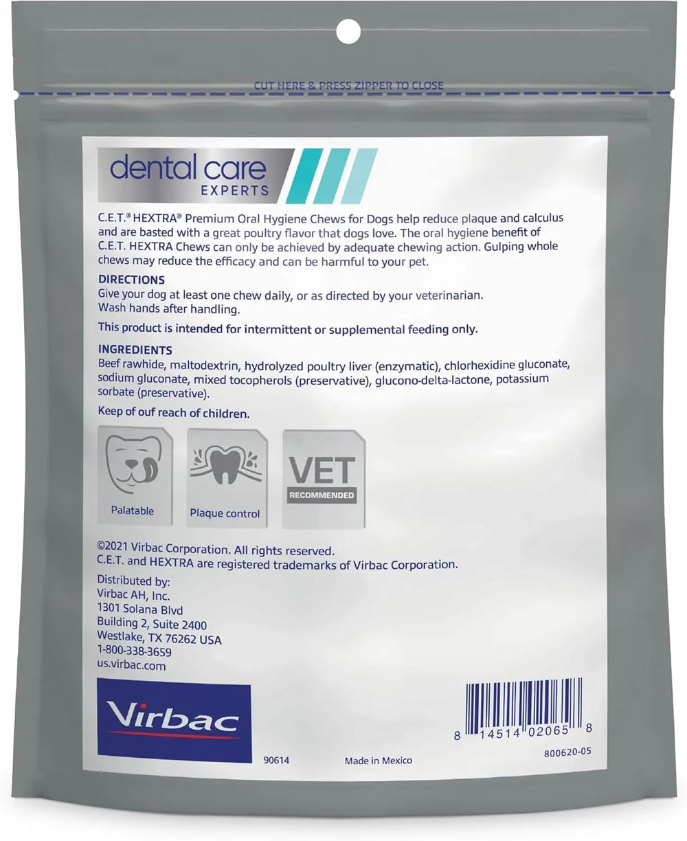 VIRBAC - Virbac C.E.T. HEXtra Premium Oral Hygiene Chews for Dogs 11-25 lbs 242Gr. - The Red Vitamin MX - Cuidado Dental Para Perros - {{ shop.shopifyCountryName }}