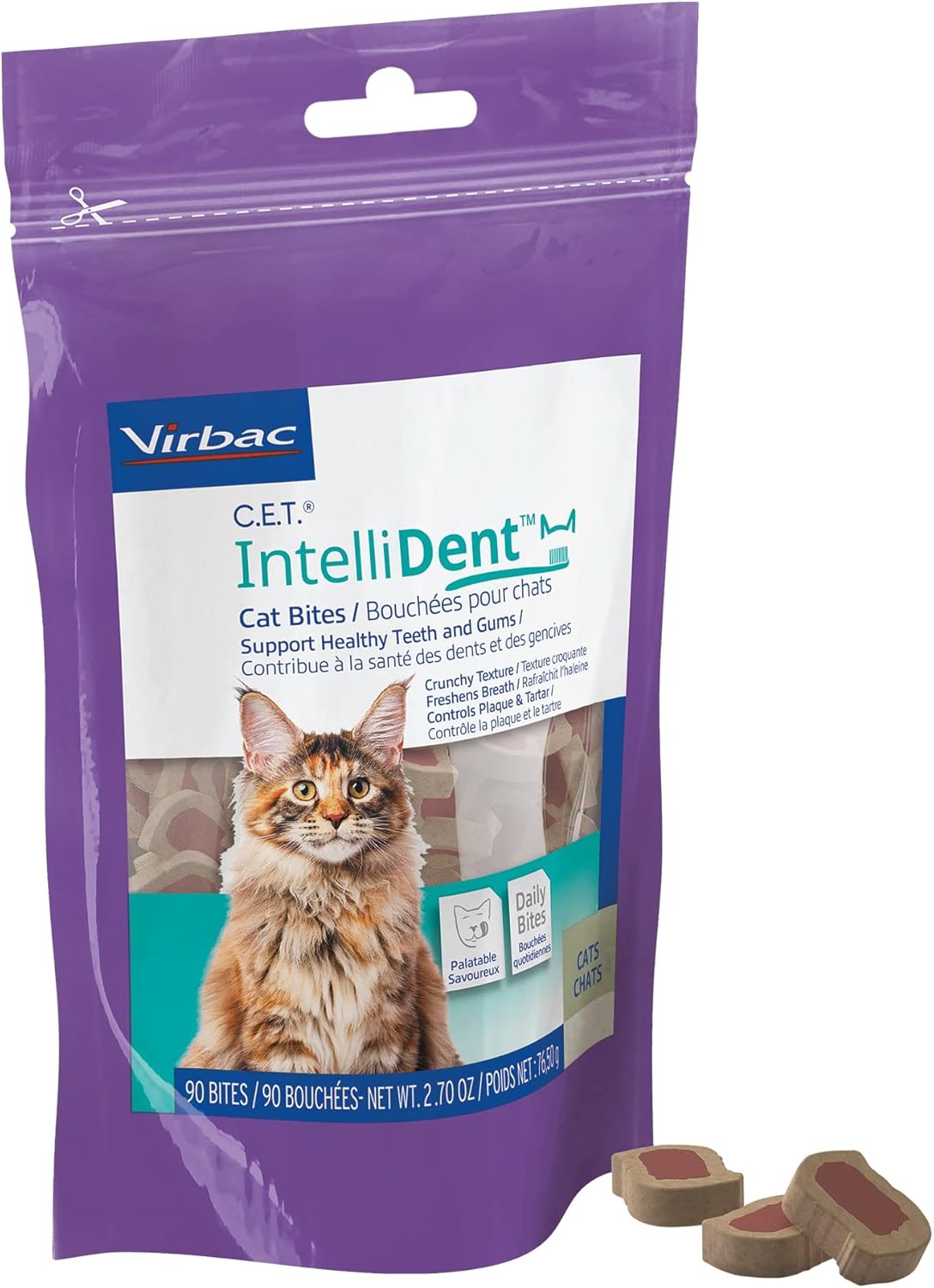 Virbac C.E.T. IntelliDent Cat Bites Dental Care Cat Treats 90 Masticables