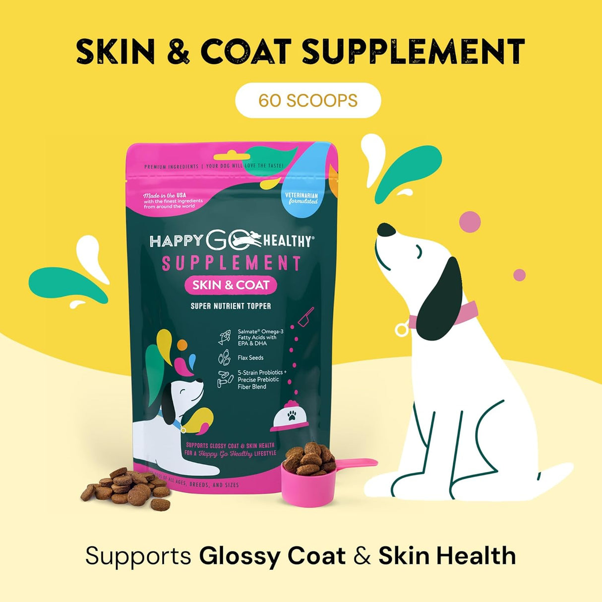 HAPPY GO HEALTHY Skin & Coat Supplements for Dogs 60 Servicios