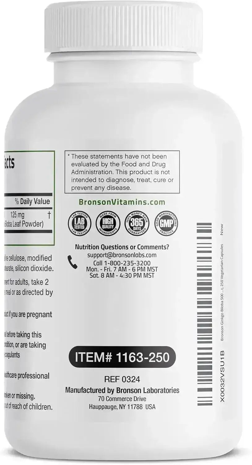 BRONSON - Bronson Ginkgo Biloba 500Mg. 250 Capsulas - The Red Vitamin MX - Suplementos Alimenticios - {{ shop.shopifyCountryName }}