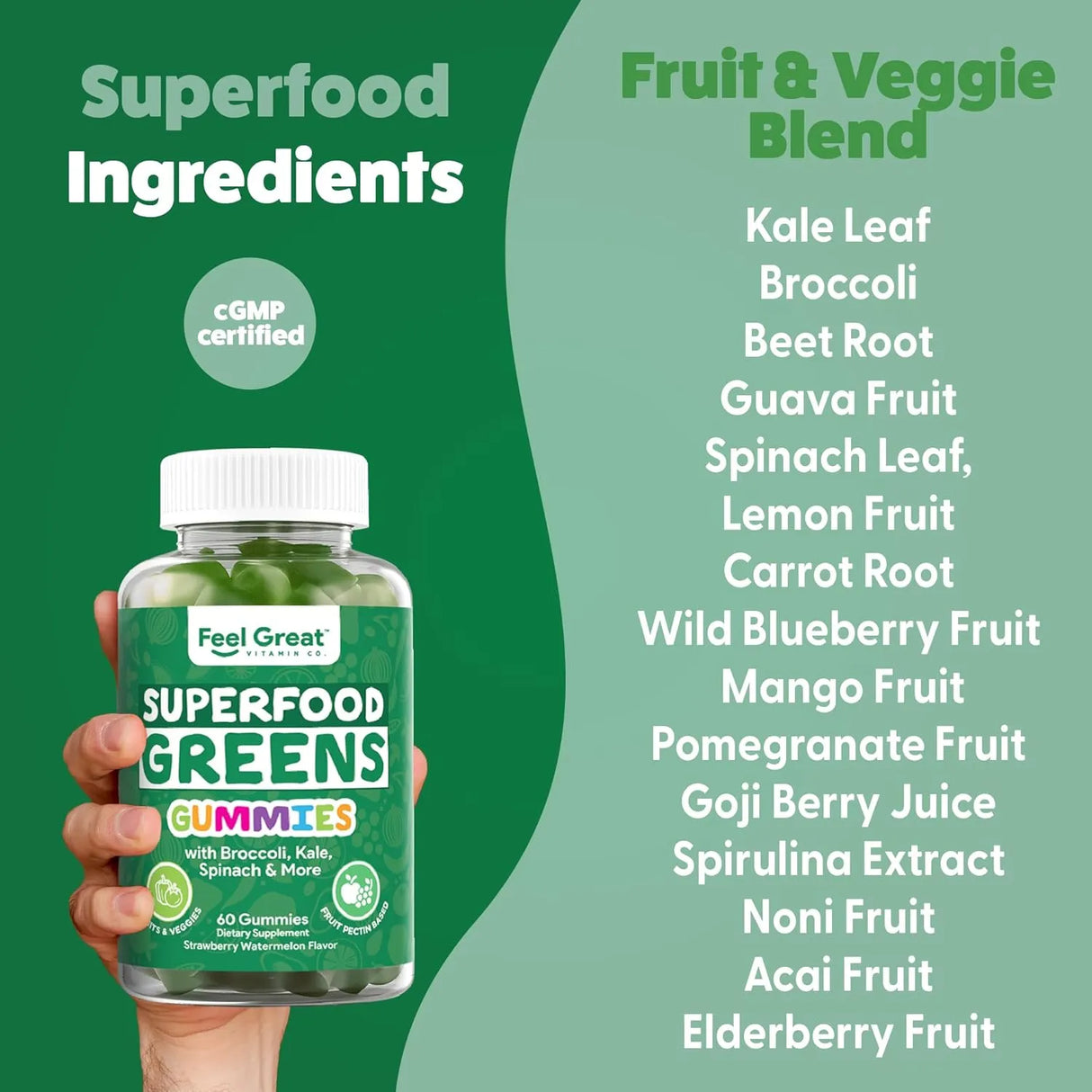 FEEL GREAT - Feel Great Super Greens Gummies 60 Gomitas - The Red Vitamin MX - Suplementos Alimenticios - {{ shop.shopifyCountryName }}