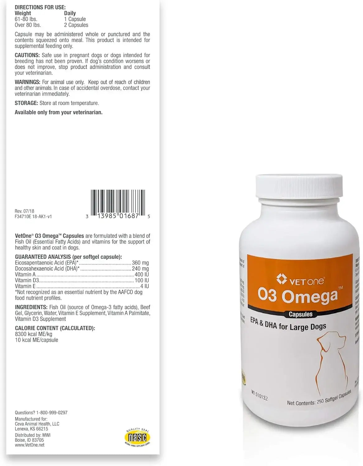 VETONE - VetOne O3 Omega Soft Gel for Large Dogs 250 Capsulas - The Red Vitamin MX - Aceite De Pescado Para Perros - {{ shop.shopifyCountryName }}