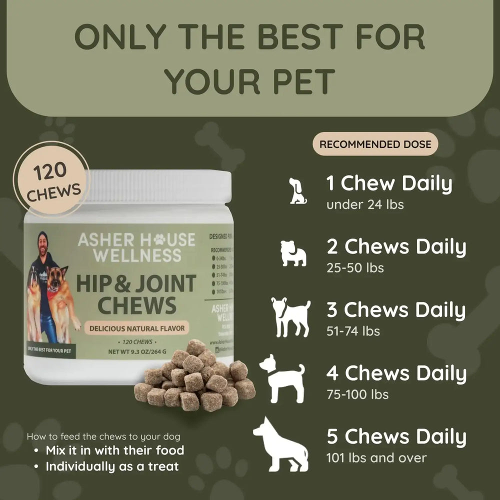 ASHER HOUSE WELLNESS - Asher House Wellness Hip and Joint Supplement for Dogs 120 Masticables - The Red Vitamin MX - Cuidado De Cadera Y Articulaciones Para Perros - {{ shop.shopifyCountryName }}