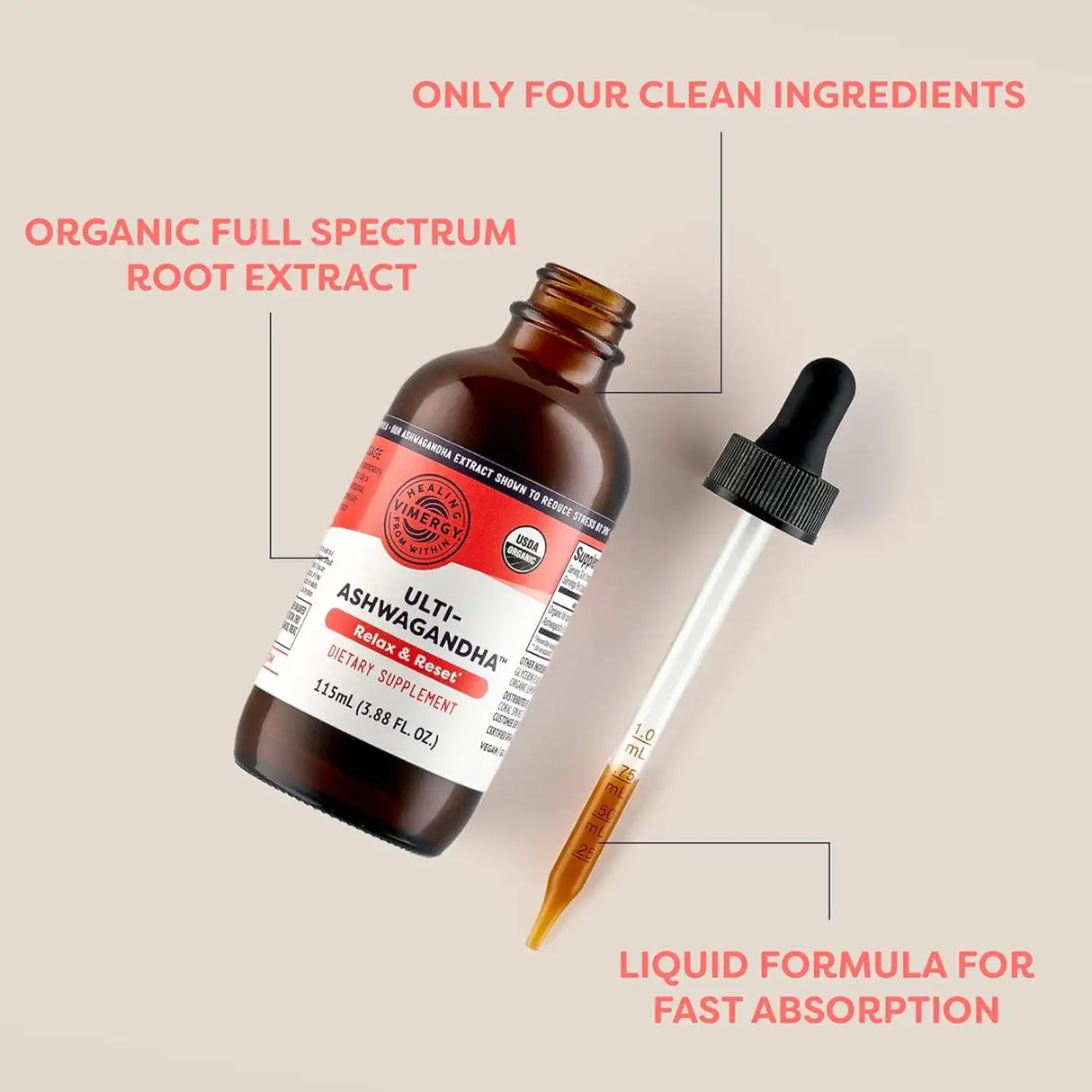 VIMERGY - Vimergy USDA Organic Ashwagandha Liquid Extract 57 Servicios 115Ml. - The Red Vitamin MX - Suplementos Alimenticios - {{ shop.shopifyCountryName }}