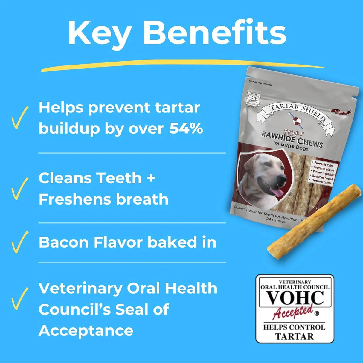 TARTAR SHIELD - Tartar Shield Soft Rawhide Chews Safe Dental Treats for Large Dogs 8 Piezas - The Red Vitamin MX - Cuidado Dental Para Perros - {{ shop.shopifyCountryName }}