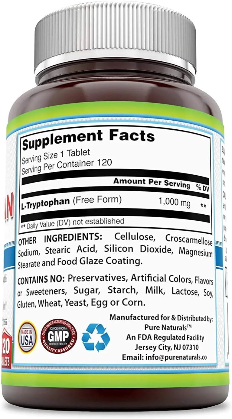PURE NATURALS - Pure Naturals L-Tryptophan 1000Mg. 120 Tabletas - The Red Vitamin MX - Suplementos Alimenticios - {{ shop.shopifyCountryName }}