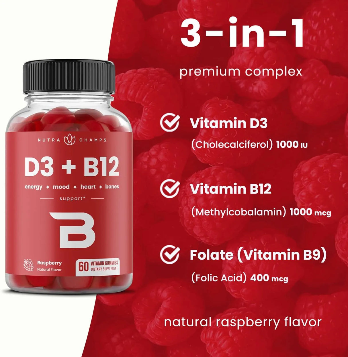 NUTRACHAMPS - NutraChamps Vitamin D3 & B12 Gummies 60 Gomitas - The Red Vitamin MX - Suplementos Alimenticios - {{ shop.shopifyCountryName }}