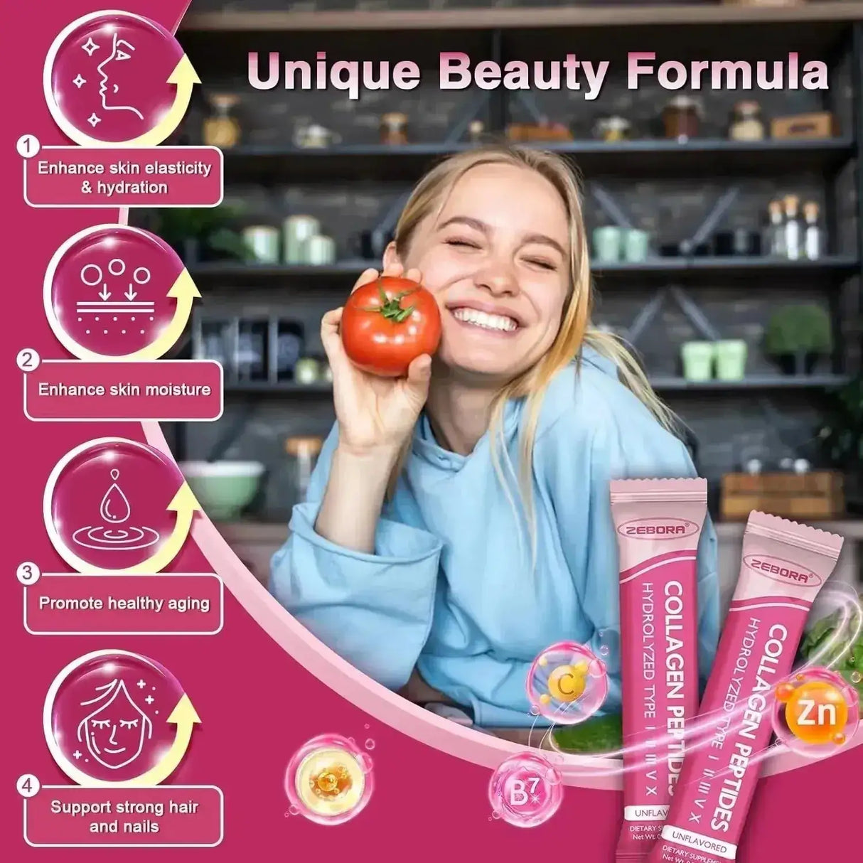 ZEBORA - ZEBORA Collagen Peptides Powder Packets with Hyaluronic Acid Biotin, MCT 30 Paquetes - The Red Vitamin MX - Suplementos Alimenticios - {{ shop.shopifyCountryName }}