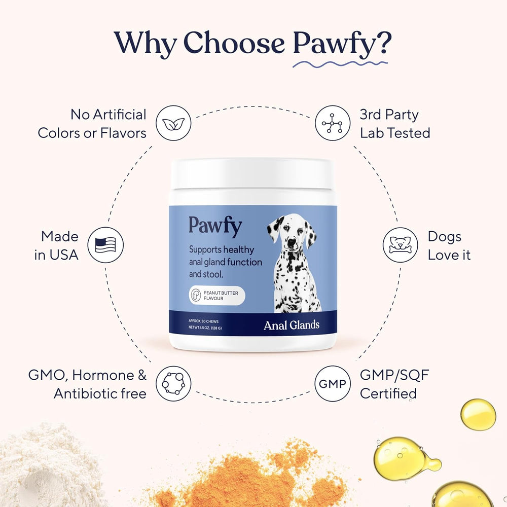 Pawfy Anal Gland Chews for Dogs with Peanut Butter 30 Masticables
