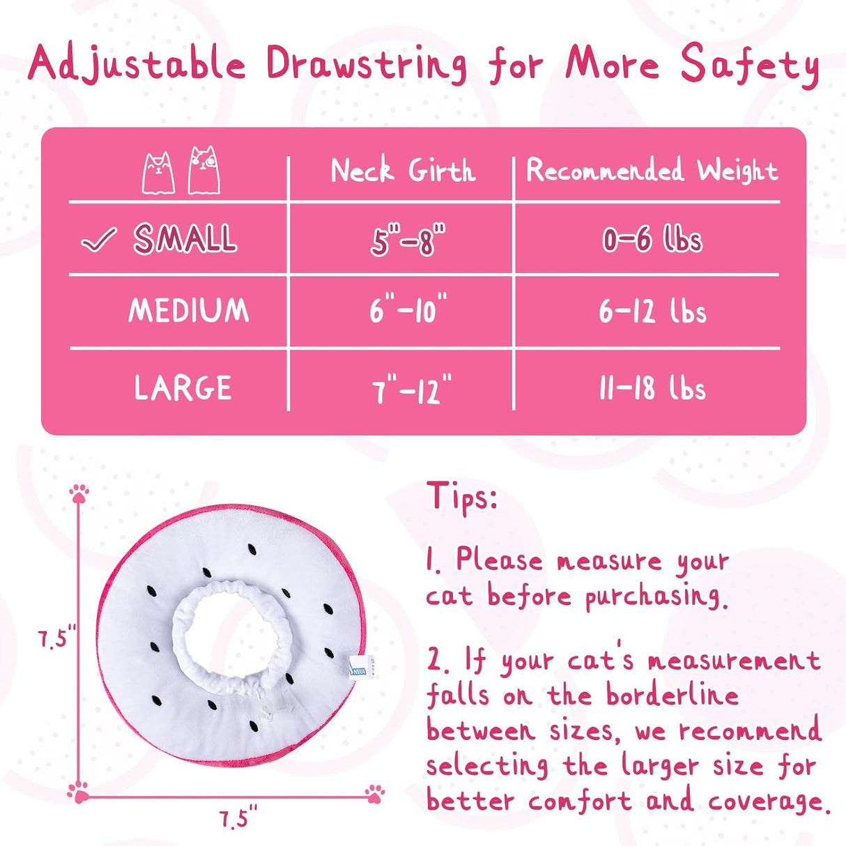 ANWA Adjustable Cat Cone Collar Soft Dragonfruit Small