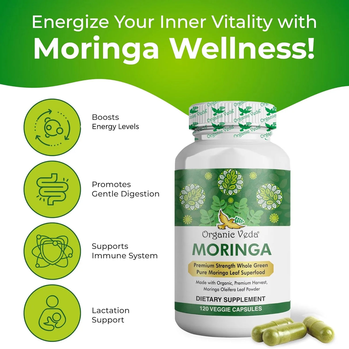 ORGANIC VEDA - Organic Veda Moringa Leaf 1500Mg. 120 Capsulas - The Red Vitamin MX - Suplementos Alimenticios - {{ shop.shopifyCountryName }}