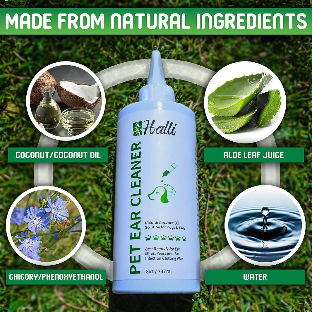 HALLI - HALLI Jamaican Inspired Plant-Based Dog Ear Cleaner with Coconut Oil and Aloe Vera 8 Fl.Oz. - The Red Vitamin MX - Cuidado Del Oído De Perros - {{ shop.shopifyCountryName }}