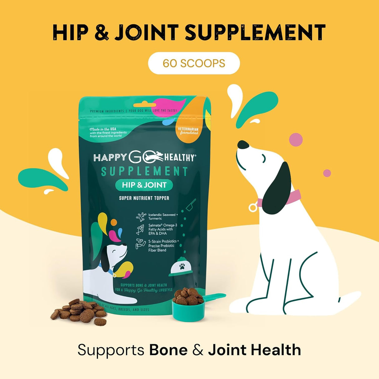 HAPPY GO HEALTHY Hip & Joint Supplements for Dogs 60 Servicios