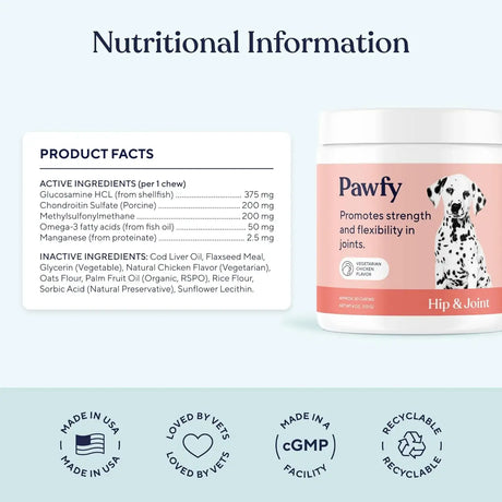 PAWFY - Pawfy Hip & Joint Supplement for Dogs with MSM & Vitamins 30 Masticables - The Red Vitamin MX - Cuidado De Cadera Y Articulaciones Para Perros - {{ shop.shopifyCountryName }}