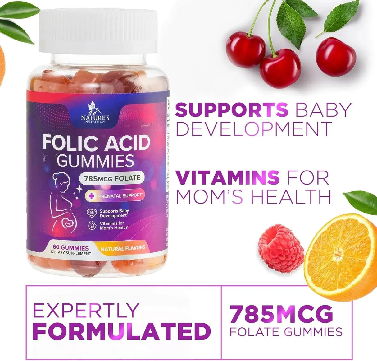NATURE'S NUTRITION - Nature's Nutrition Folic Acid Gummies for Women 785mcg 60 Gomitas - The Red Vitamin MX - Suplementos Alimenticios - {{ shop.shopifyCountryName }}