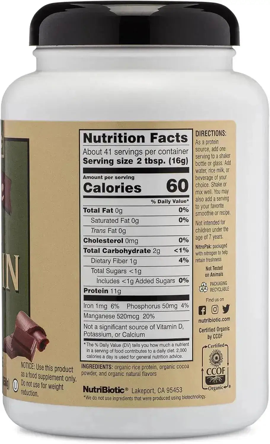 NUTRIBIOTIC - NutriBiotic Certified Organic Rice Protein Chocolate 650Gr. - The Red Vitamin MX - Suplementos Alimenticios - {{ shop.shopifyCountryName }}