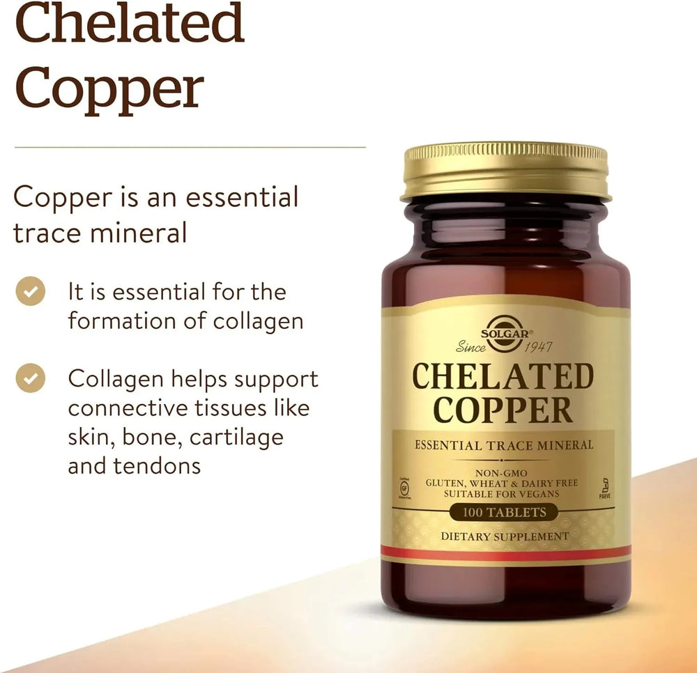 SOLGAR - Solgar Chelated Copper 100 Tabletas - The Red Vitamin MX - Suplementos Alimenticios - {{ shop.shopifyCountryName }}