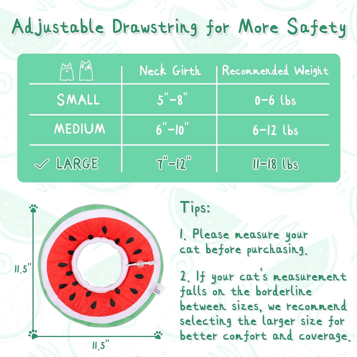 ANWA Adjustable Cat Cone Collar Soft Watermelon Large