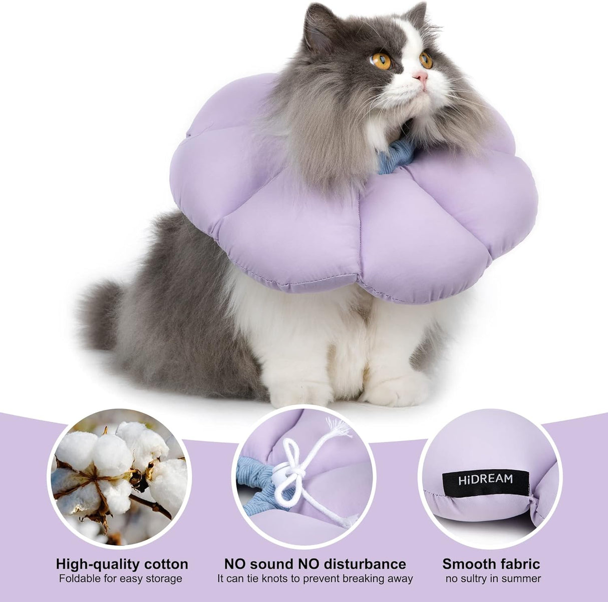 H HIDREAM Cat Cone Collar Purple Flower Medium