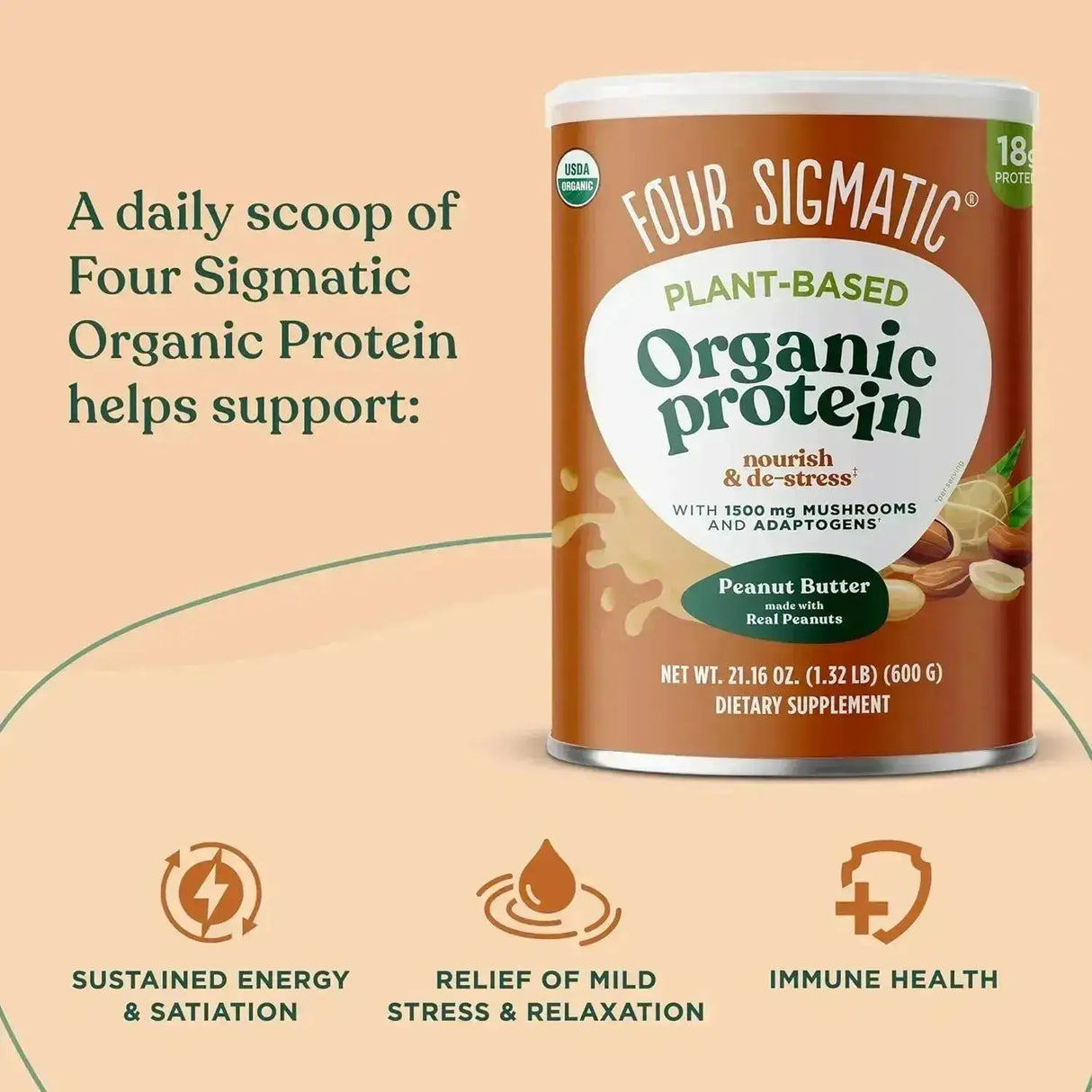 FOUR SIGMATIC - Four Sigmatic Organic Vegan Protein Powder Peanut Butter 600Gr. - The Red Vitamin MX - Suplementos Alimenticios - {{ shop.shopifyCountryName }}