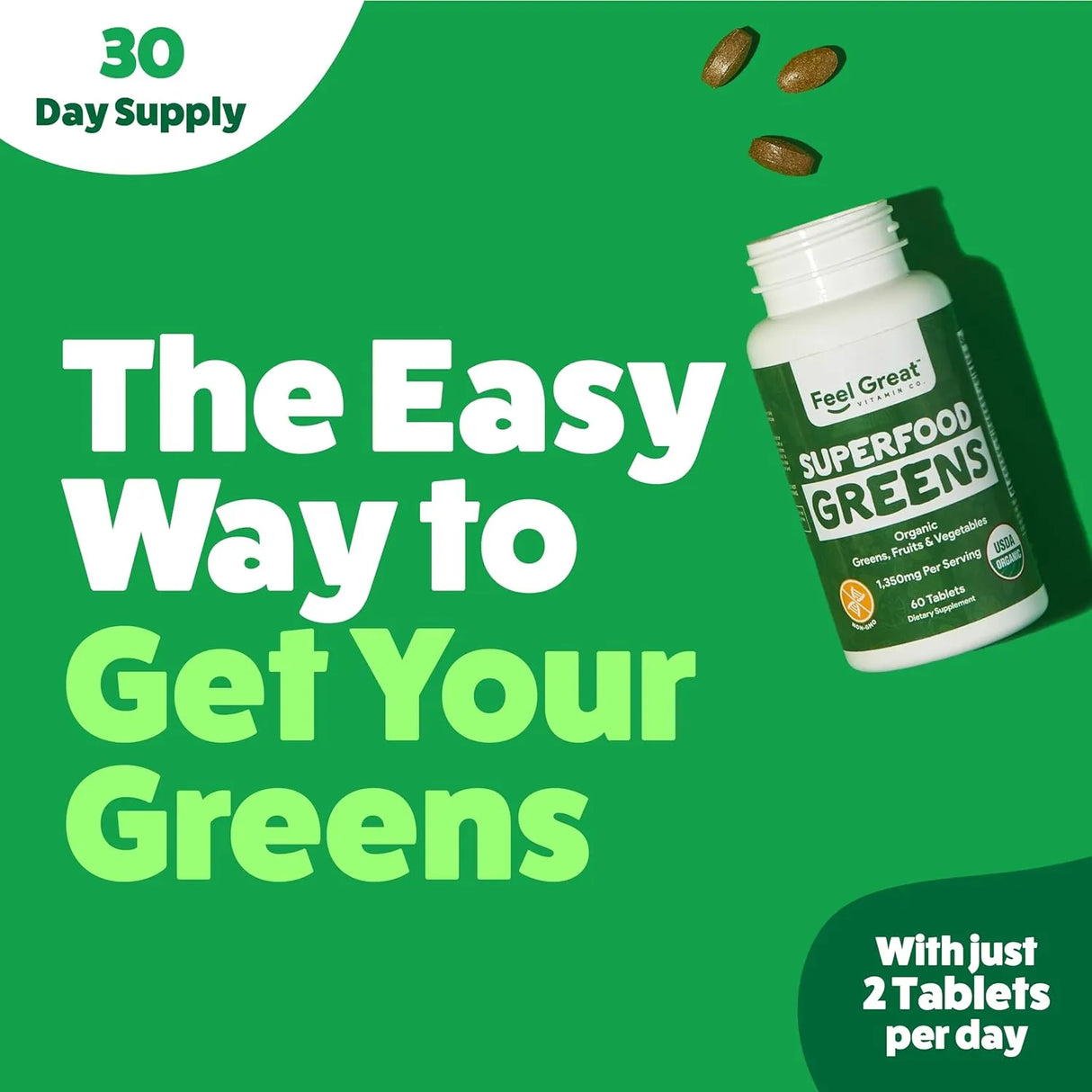 FEEL GREAT - Feel Great Vitamins Super Greens 60 Tabletas - The Red Vitamin MX - Suplementos Alimenticios - {{ shop.shopifyCountryName }}