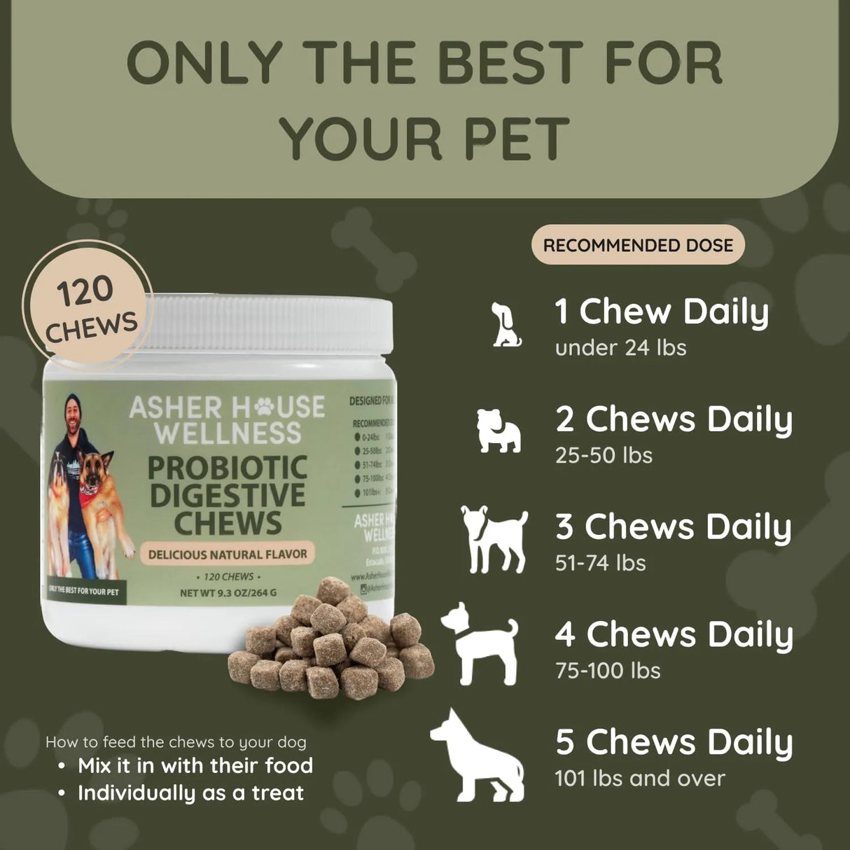ASHER HOUSE WELLNESS - ASHER HOUSE WELLNESS Probiotics Digestive Chew for Dogs 120 Masticables - The Red Vitamin MX - Probióticos Para Perros - {{ shop.shopifyCountryName }}