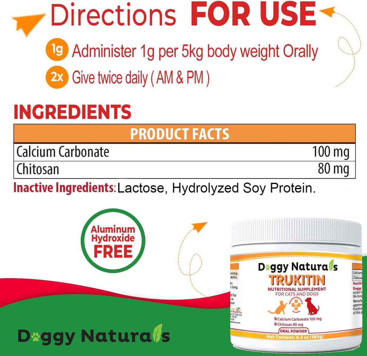 Doggy Naturals Trukitin Chitosin Based Phosphate Binder for Cats & Dogs 180Gr.