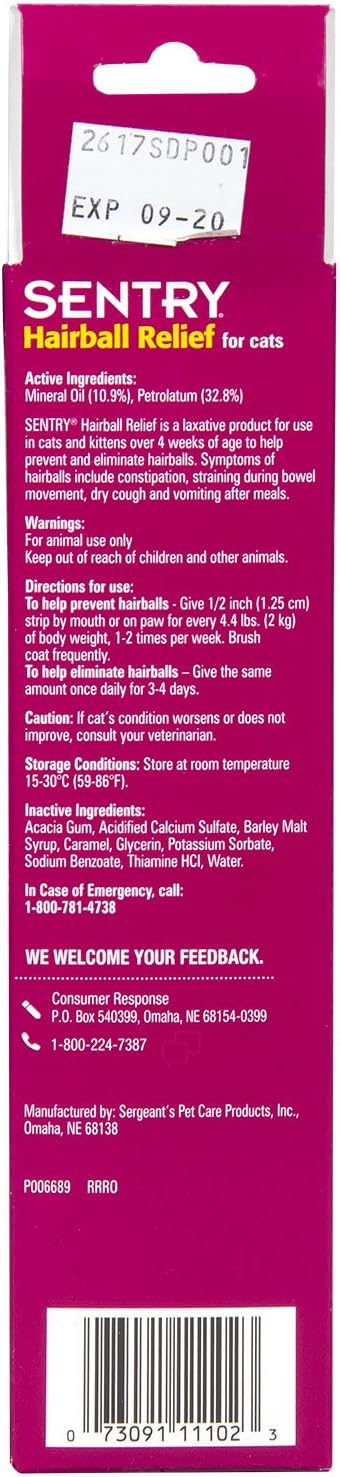 SENTRY PET CARE Sentry Hairball Relief for Cats Malt Flavor 4.4 Oz.