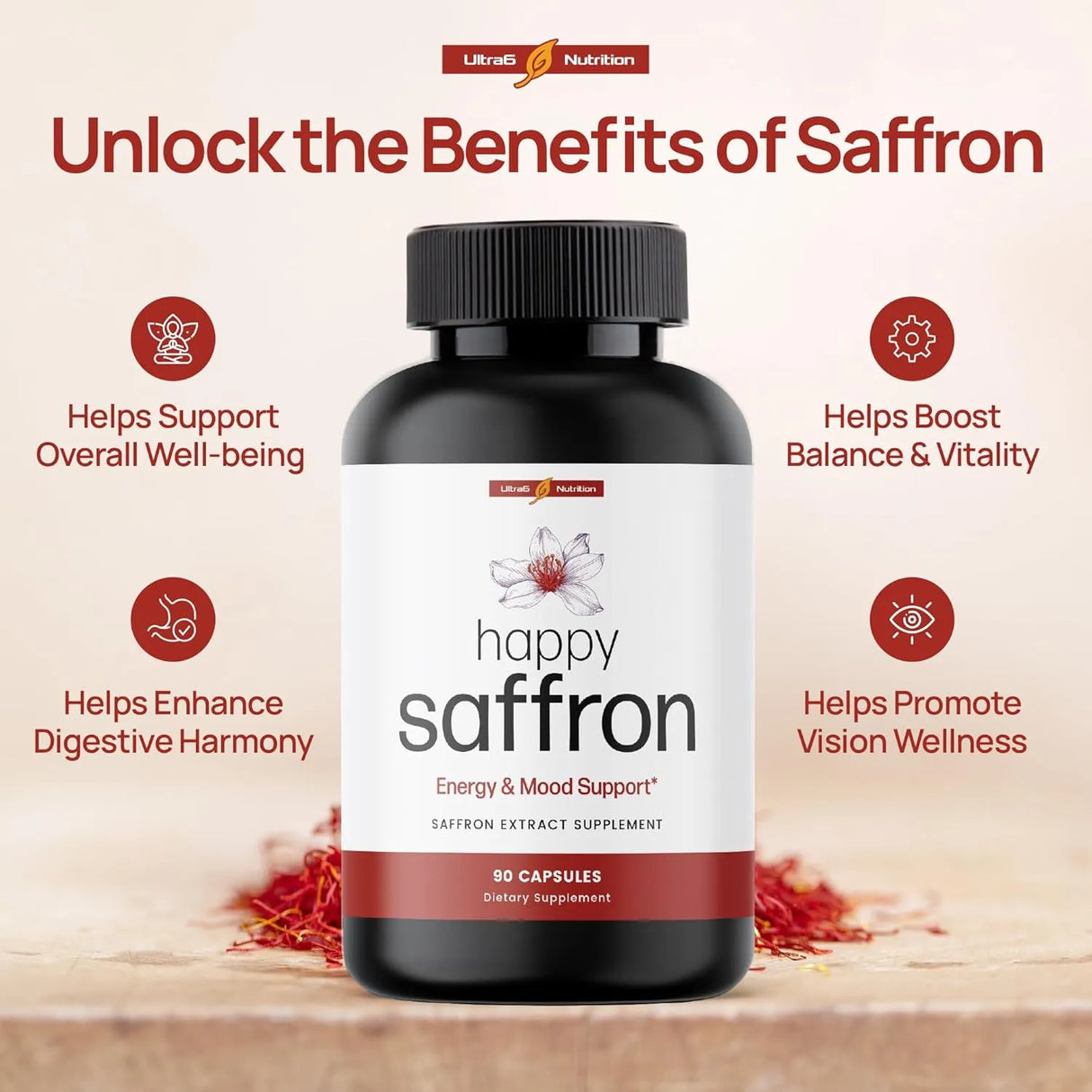 ULTRA6 NUTRITION - Ultra6 Nutrition Happy Saffron 90 Capsulas - The Red Vitamin MX - Suplementos Alimenticios - {{ shop.shopifyCountryName }}