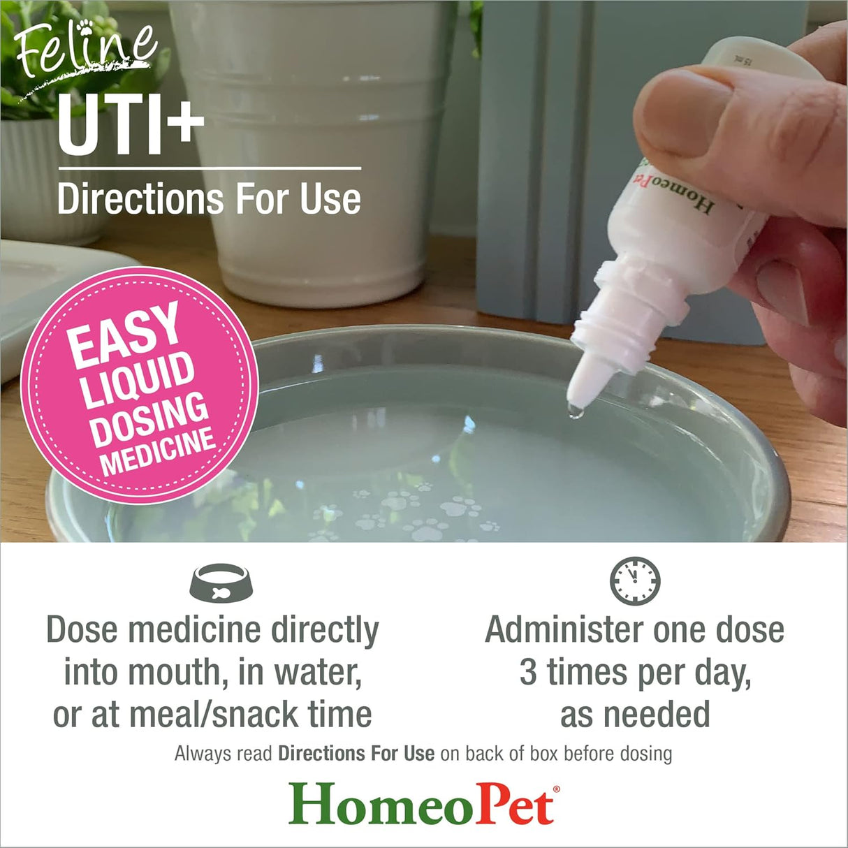 HomeoPet Feline UTI Plus Safe and Natural Urinary Tract Supplement for Cats 15Ml.