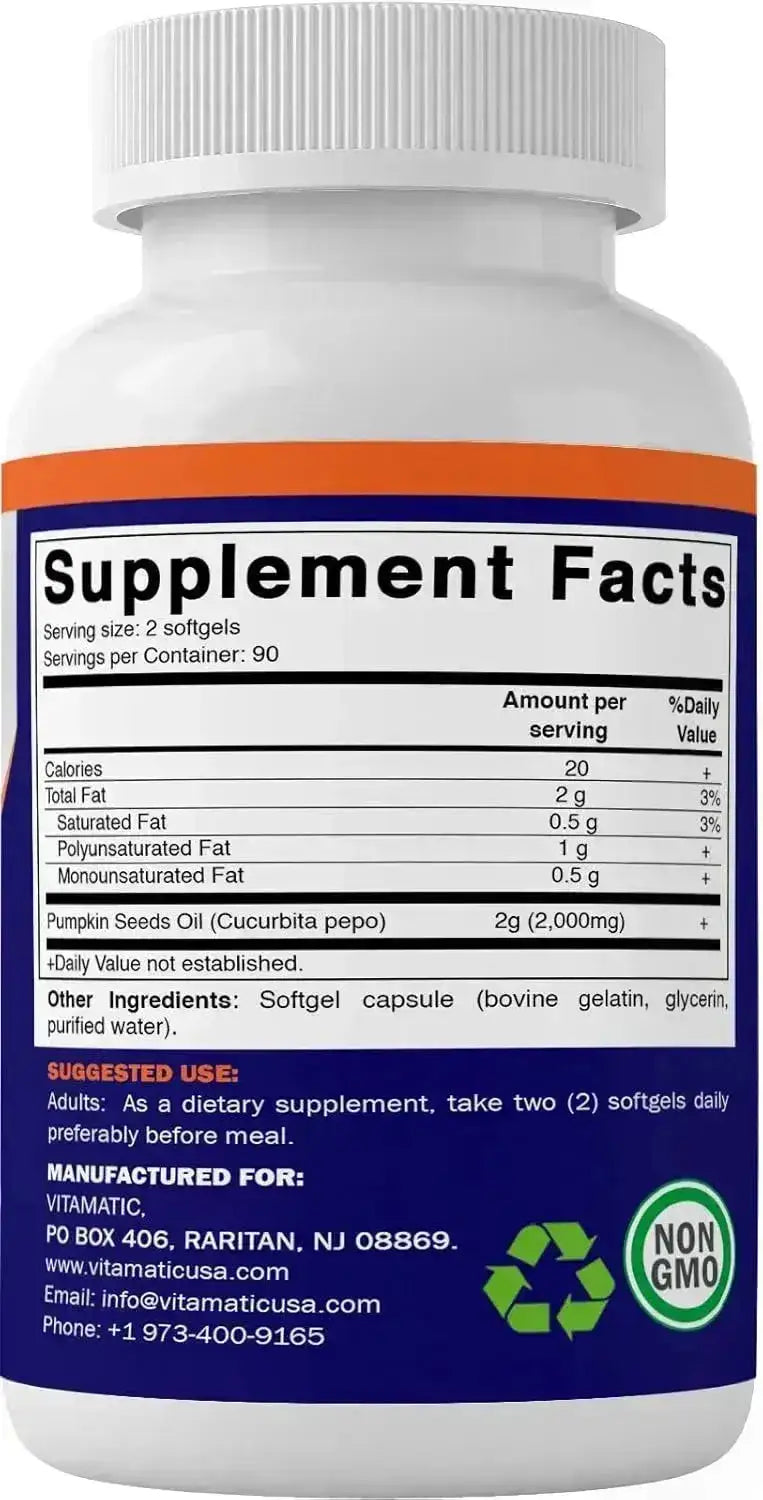 VITAMATIC - Vitamatic Pumpkin Seed Oil 2000Mg. 180 Capsulas Blandas - The Red Vitamin MX - Suplementos Alimenticios - {{ shop.shopifyCountryName }}