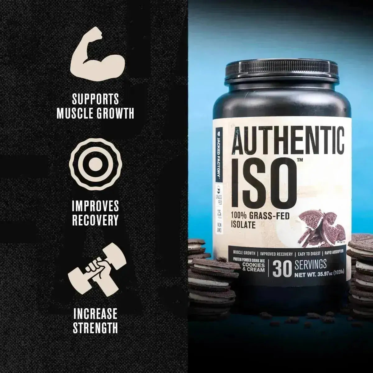 JACKED FACTORY - Jacked Factory Authentic ISO Grass Fed Whey Protein Isolate Powder Cookies & Cream 1020Gr. - The Red Vitamin MX - Suplementos Alimenticios - {{ shop.shopifyCountryName }}