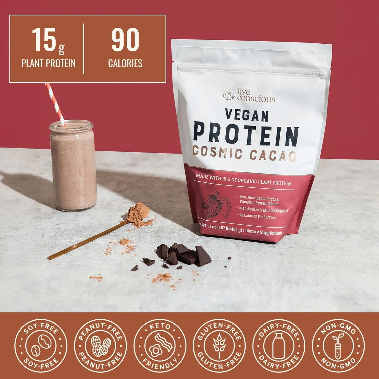 LIVE CONSCIOUS - Live Conscious Vegan Pea Protein Powder Cosmic Cacao 520Gr. - The Red Vitamin MX - Suplementos Alimenticios - {{ shop.shopifyCountryName }}