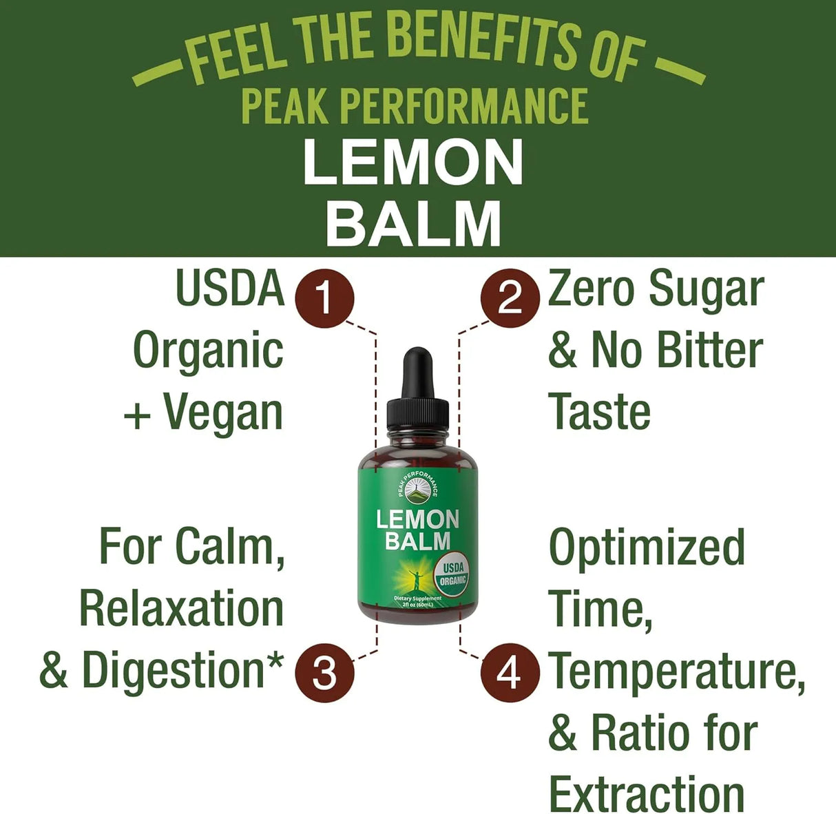 PEAK PERFORMANCE - Peak Performance USDA Organic Lemon Balm Tincture 60Ml. - The Red Vitamin MX - Suplementos Alimenticios - {{ shop.shopifyCountryName }}