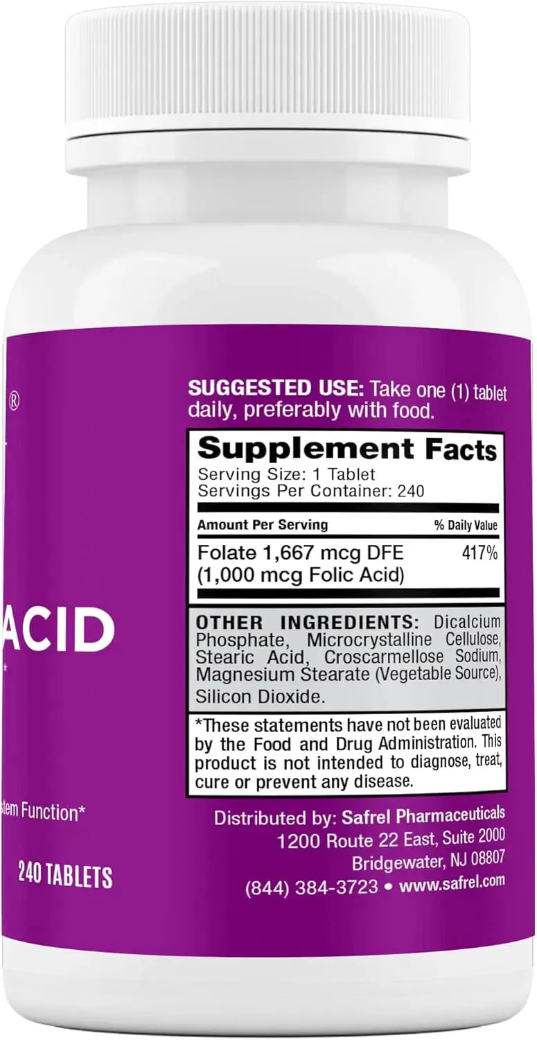 SAFREL - Safrel Folic Acid 1000mcg 240 Tabletas - The Red Vitamin MX - Suplementos Alimenticios - {{ shop.shopifyCountryName }}