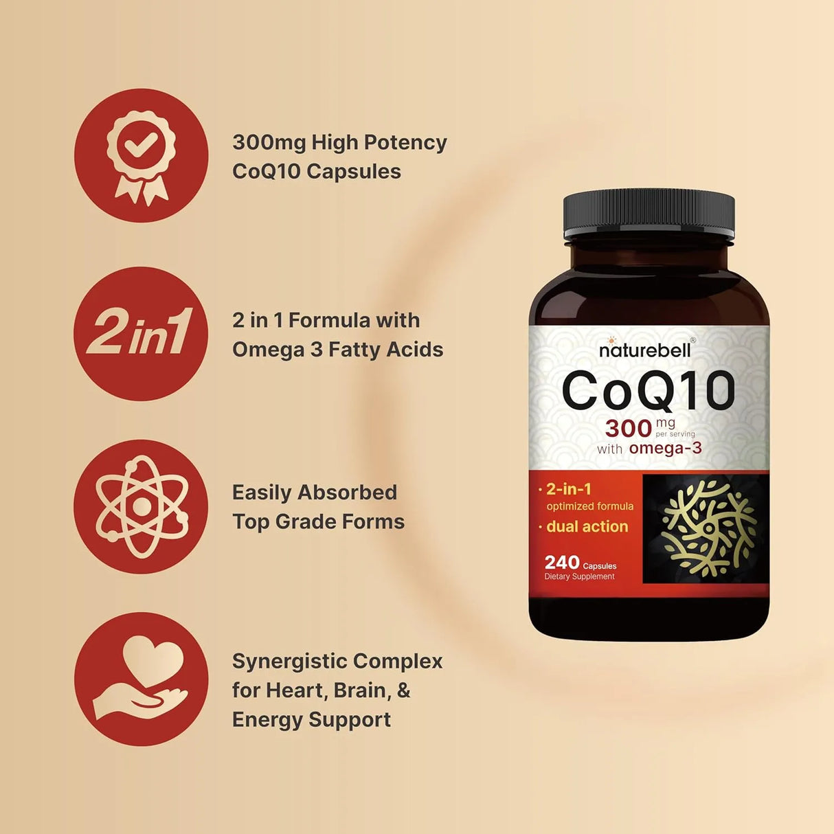 NATUREBELL - NatureBell CoQ10 300Mg. with Omega 3 240 Capsulas - The Red Vitamin MX - Suplementos Alimenticios - {{ shop.shopifyCountryName }}