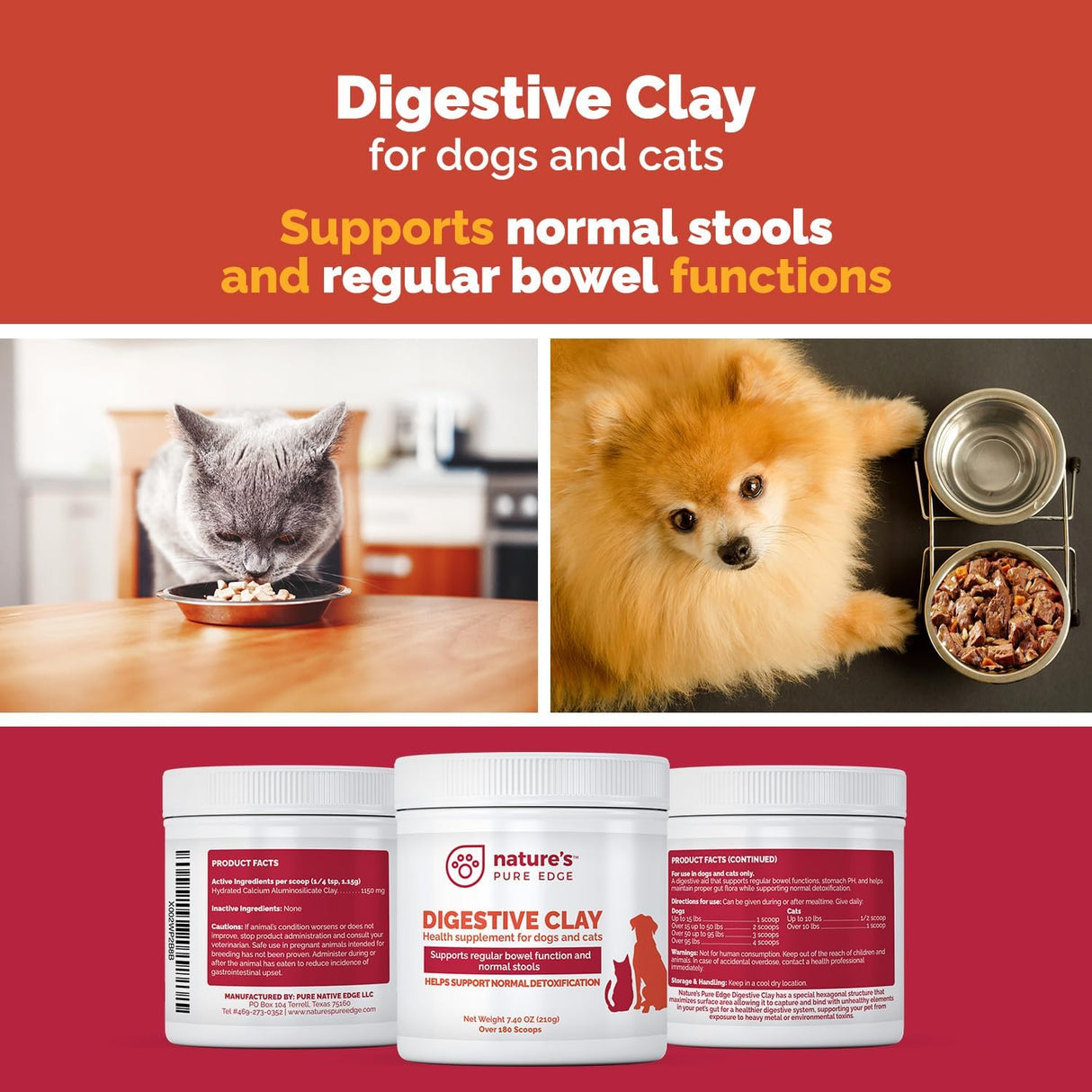 Nature's Pure Edge Clay Powder Anti Diarrhea for Dogs & Cats 210Gr.