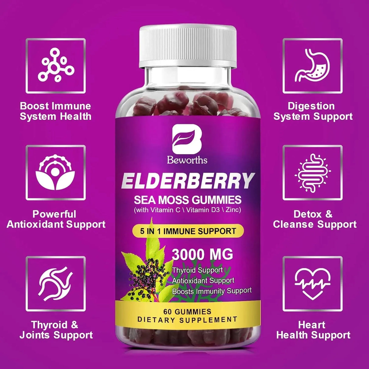 B BEWORTHS - B BEWORTHS Elderberry Gummies & Irish Sea Moss 60 Gomitas - The Red Vitamin MX - Suplementos Alimenticios - {{ shop.shopifyCountryName }}