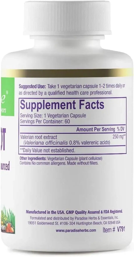 PARADISE HERBS - Paradise Herbs Valerian Root 250Mg. 60 Capsulas - The Red Vitamin MX - Suplementos Alimenticios - {{ shop.shopifyCountryName }}