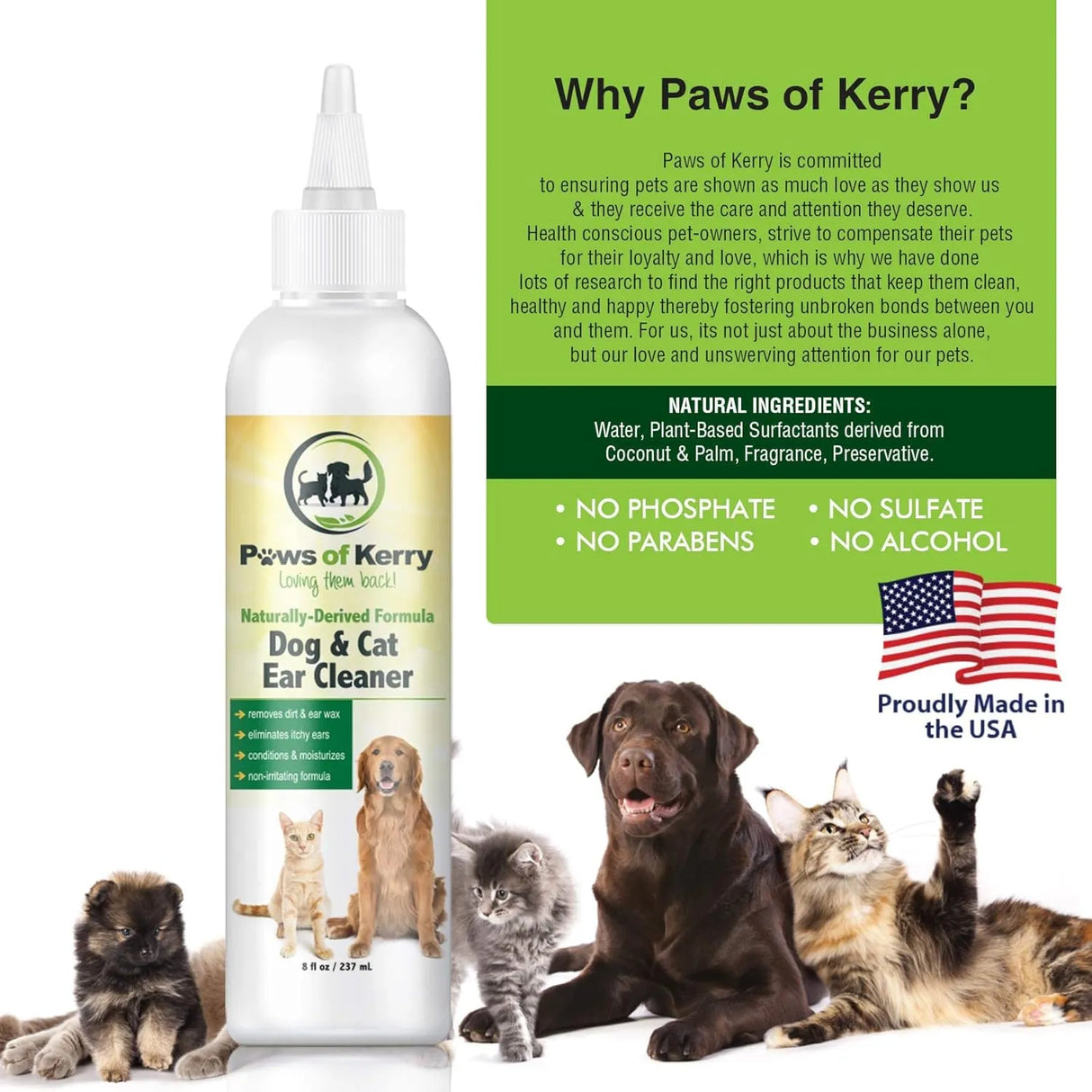 PAWS OF KERRY - Paws of Kerry Dog Ear Cleaner for Itching Head Shaking Odor Wax and Discharge 8 Fl.Oz. - The Red Vitamin MX - Cuidado Del Oído De Perros - {{ shop.shopifyCountryName }}
