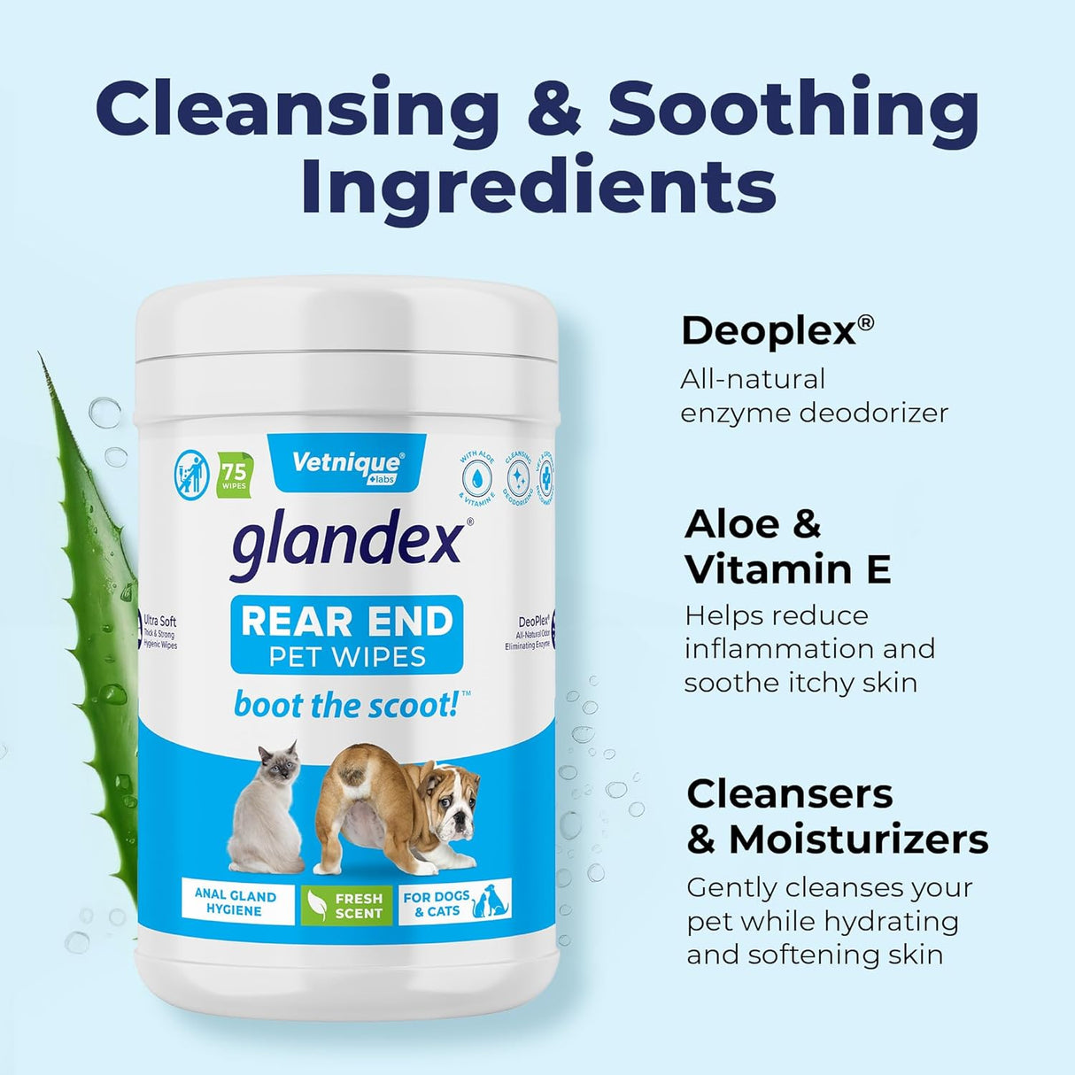 Vetnique Labs Glandex Dog Wipes for Pets 75 Toallitas