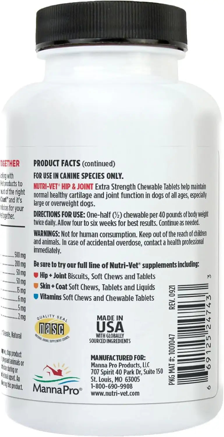 NUTRI-VET - Nutri-Vet Hip & Joint Chewable Dog Extra Strength 75 Tabletas Masticables - The Red Vitamin MX - Cuidado De Cadera Y Articulaciones Para Perros - {{ shop.shopifyCountryName }}