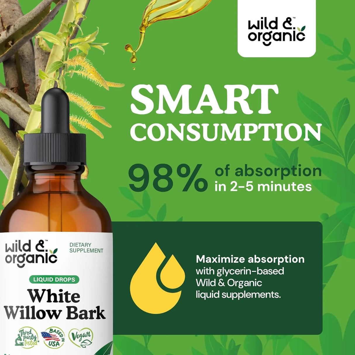 WILD & ORGANIC - Wild & Organic White Willow Bark Extract Liquid Drops 4 Fl.Oz. - The Red Vitamin MX - Suplementos Alimenticios - {{ shop.shopifyCountryName }}