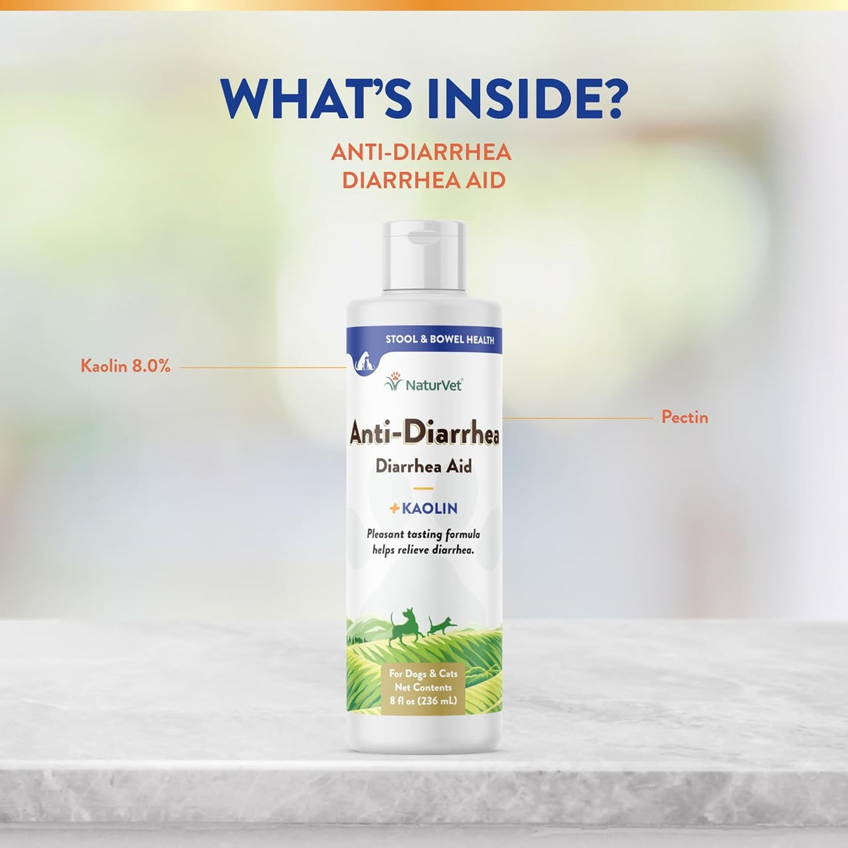 NaturVet Anti-Diarrhea Liquid Pet Supplement Plus Kaolin 236Ml.