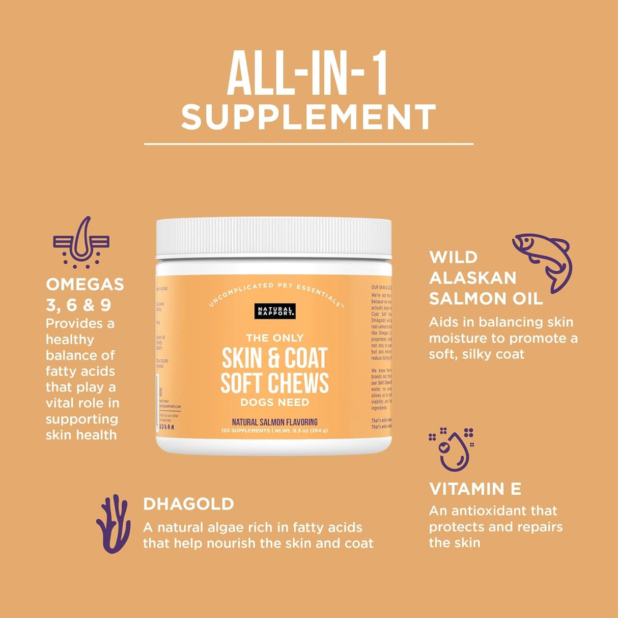 Natural Rapport Dog Skin and Coat 120 Masticables