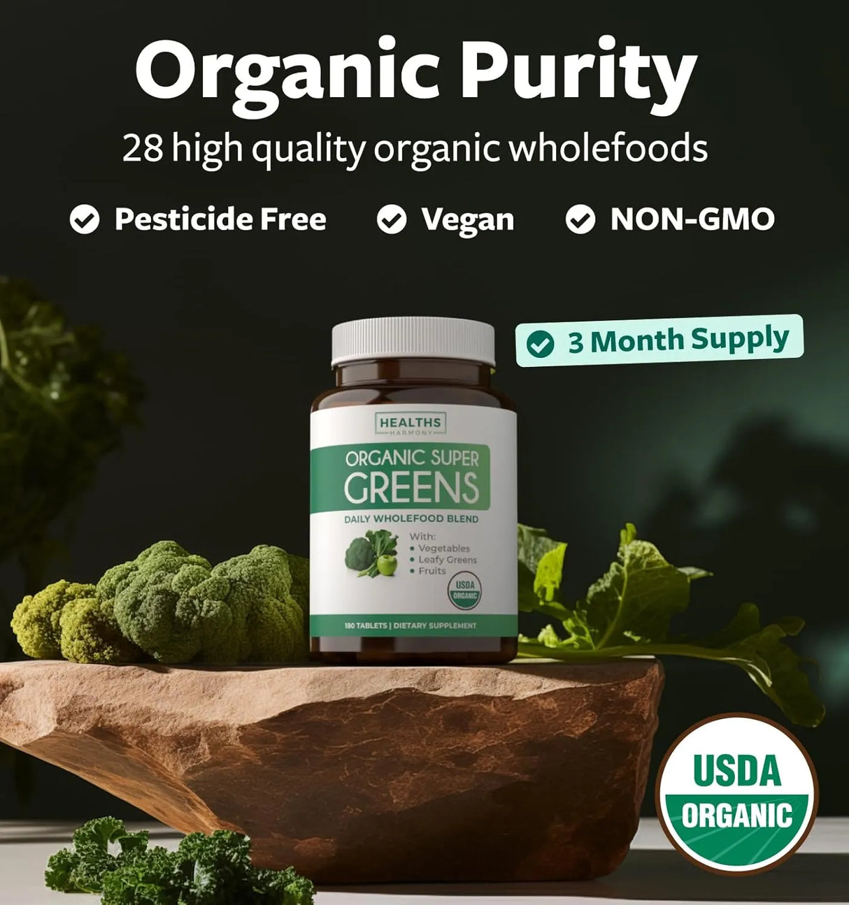 HEALTHS HARMONY - Healths Harmony USDA Organic Greens Powder 180 Tabletas - The Red Vitamin MX - Suplementos Alimenticios - {{ shop.shopifyCountryName }}